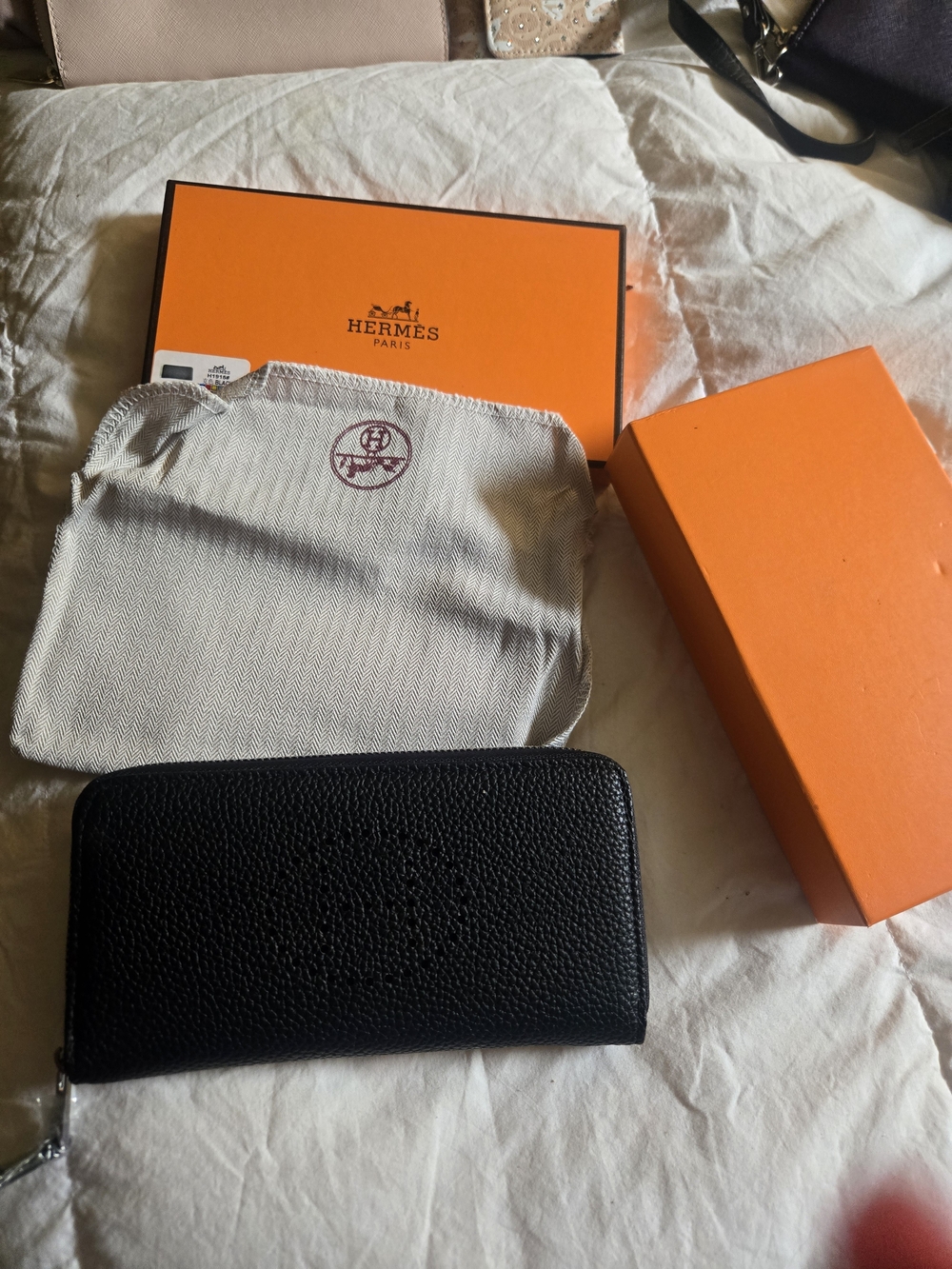 Hermes Black Leather Zip-Around Wallet